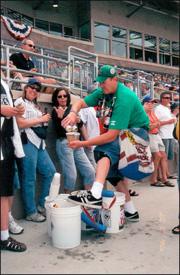 Double beer pour w/ leg up for style points.